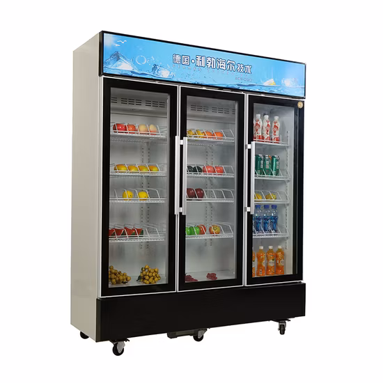 Glass Door Upright Showcase with Famous Compressor Commercial Supermarket Fruit Vegetable Drink Showcase